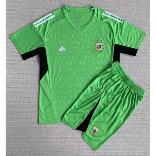 Camisa de Futebol Argentina Goleiro Equipamento Principal Infantil Mundo 2022 Manga Curta (+ Calças curtas)